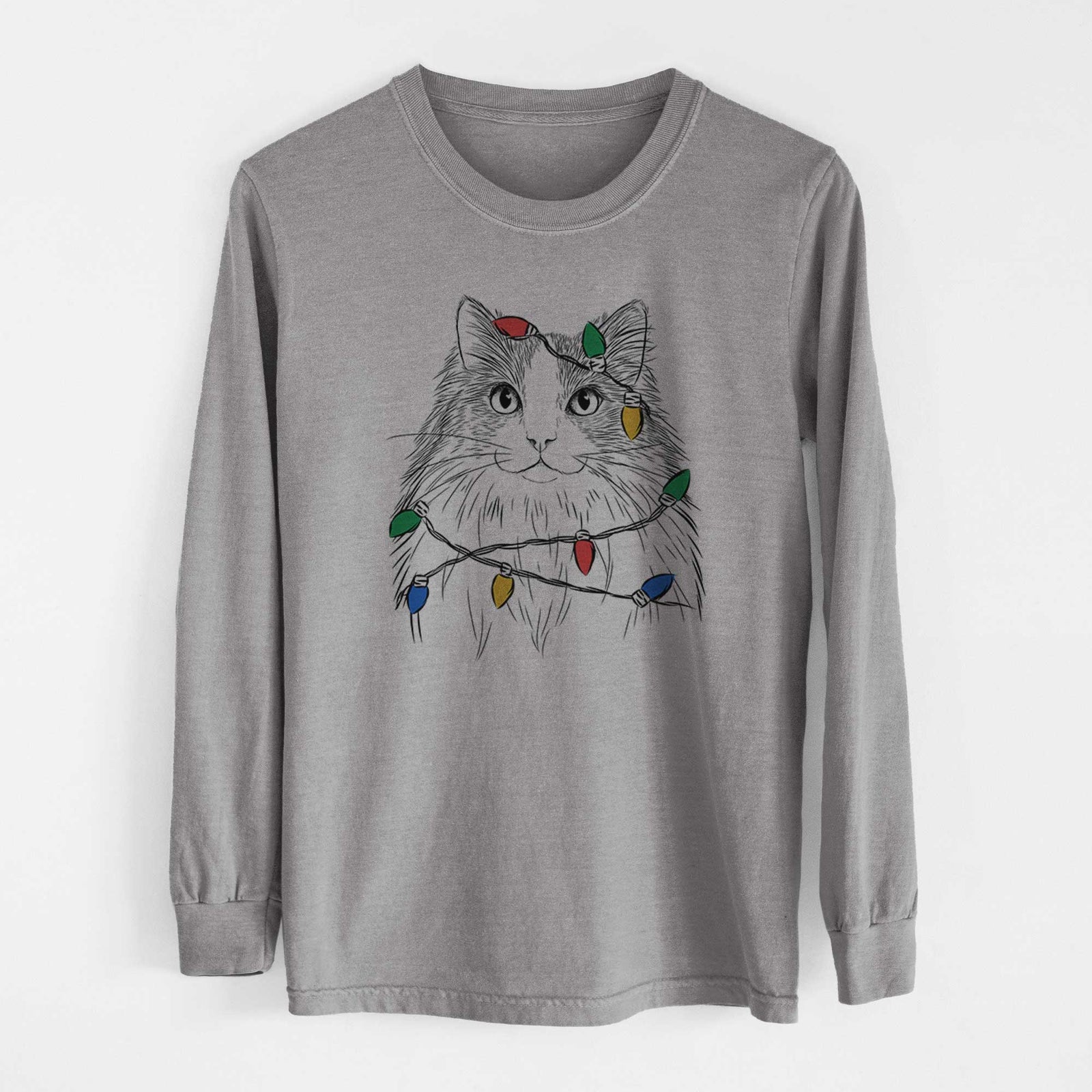 Christmas Lights Fiona the Ragdoll Cat - Heavyweight 100% Cotton Long Sleeve