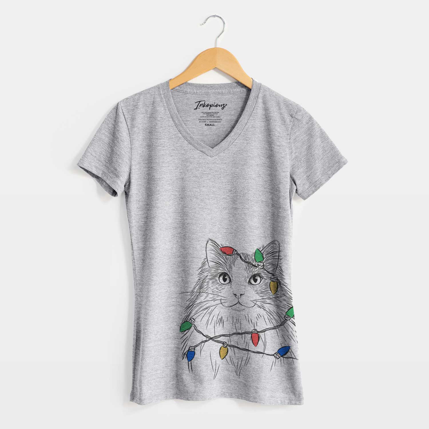 Christmas Lights Fiona the Ragdoll Cat - Women's V-neck Shirt