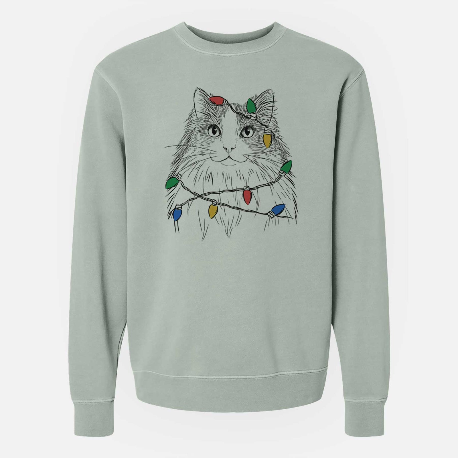 Christmas Lights Fiona the Ragdoll Cat - Unisex Pigment Dyed Crew Sweatshirt