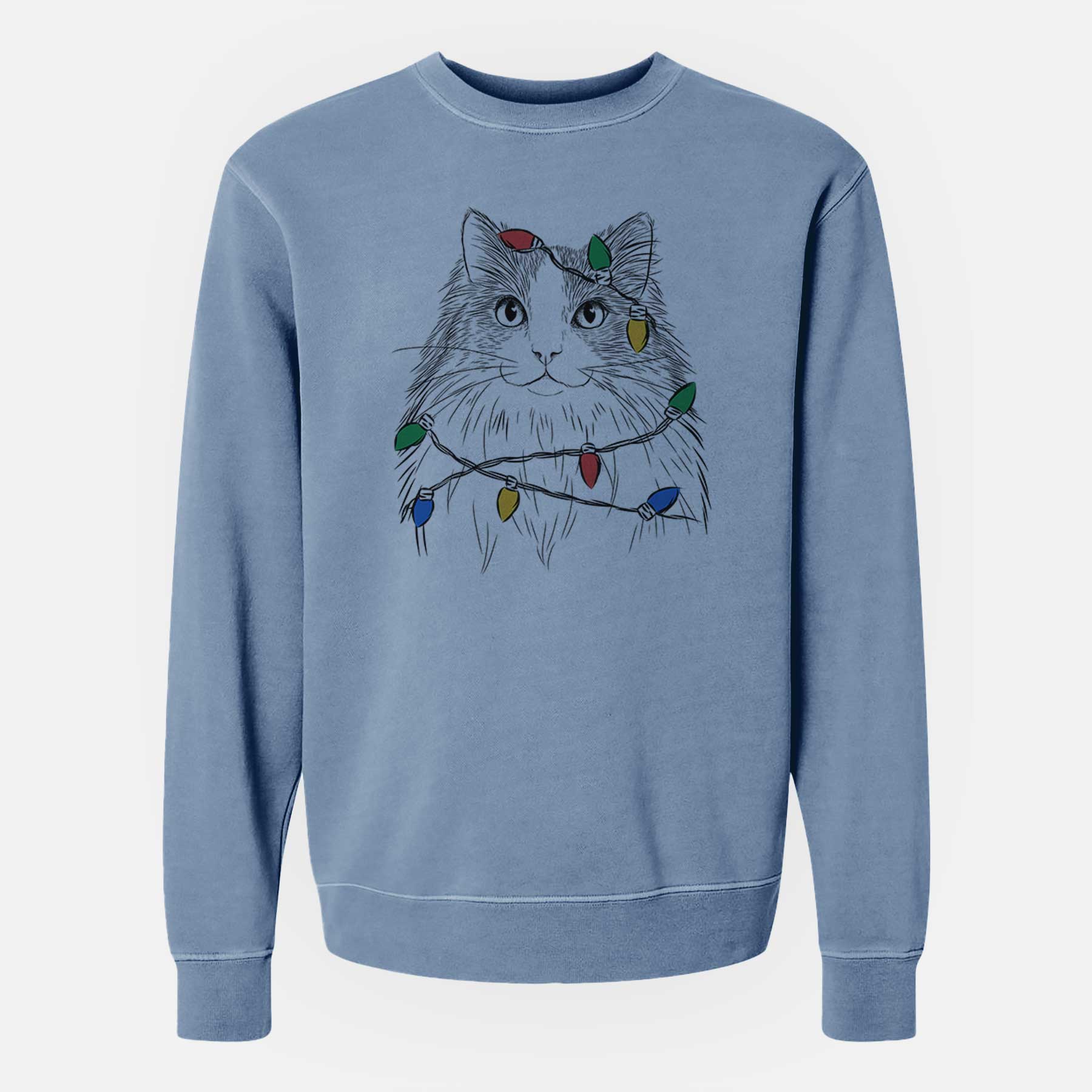 Christmas Lights Fiona the Ragdoll Cat - Unisex Pigment Dyed Crew Sweatshirt