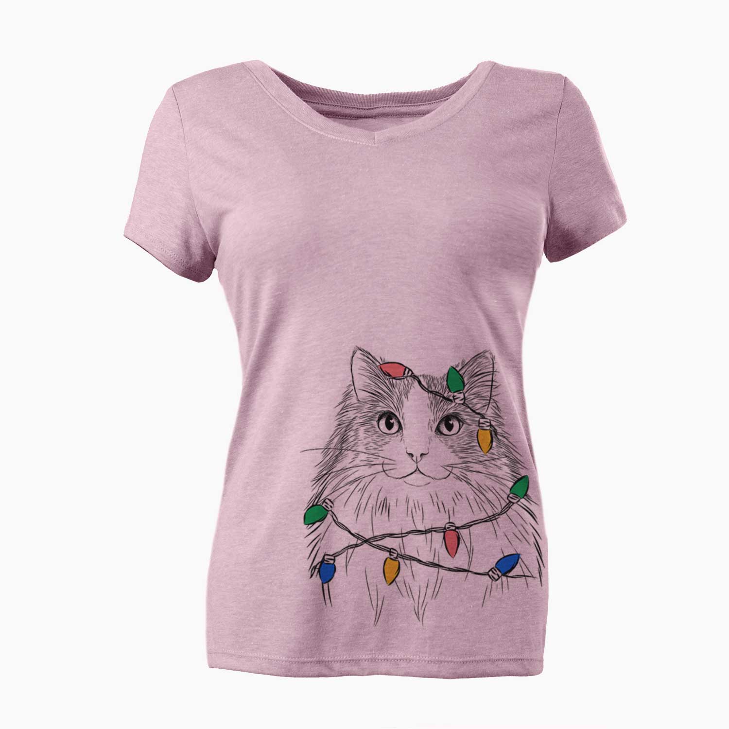 Christmas Lights Fiona the Ragdoll Cat - Women's V-neck Shirt