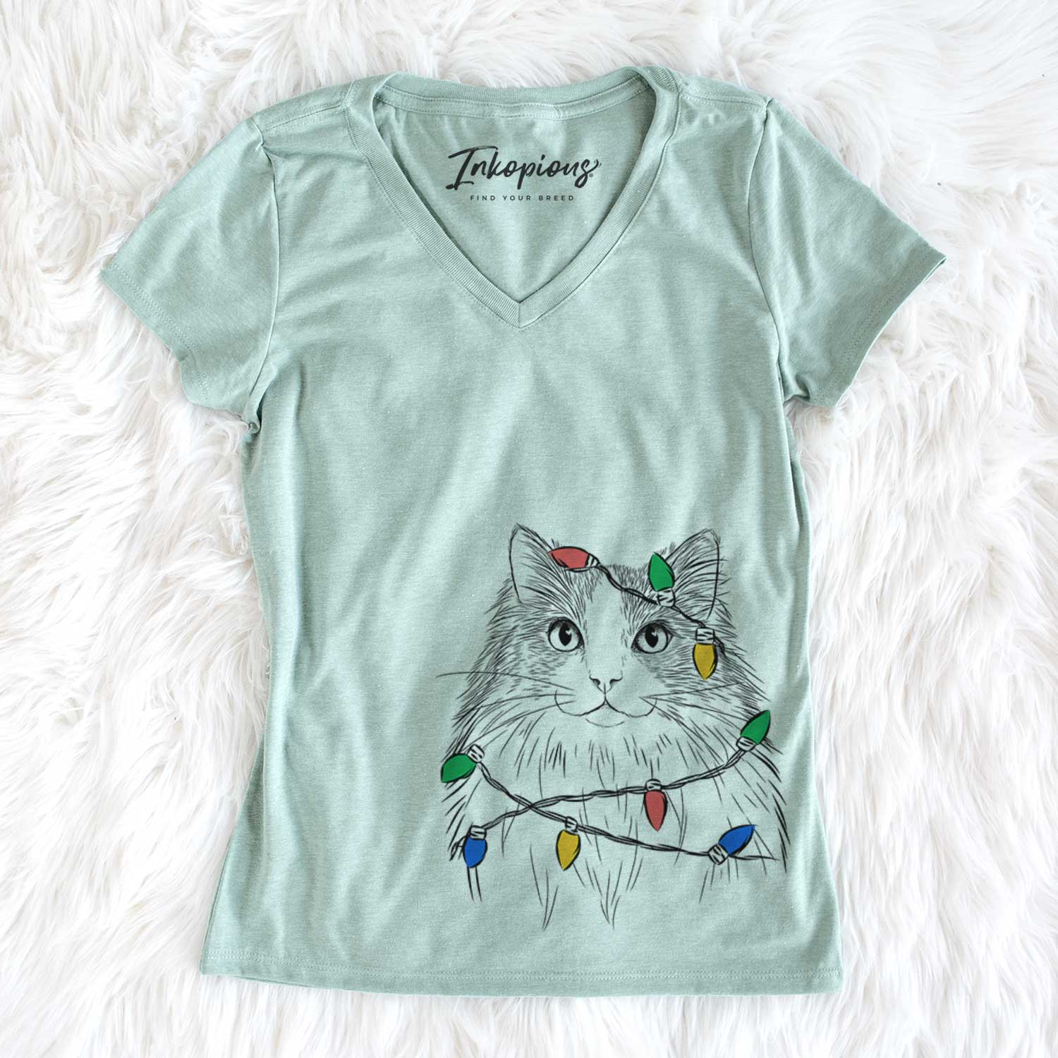 Christmas Lights Fiona the Ragdoll Cat - Women's V-neck Shirt