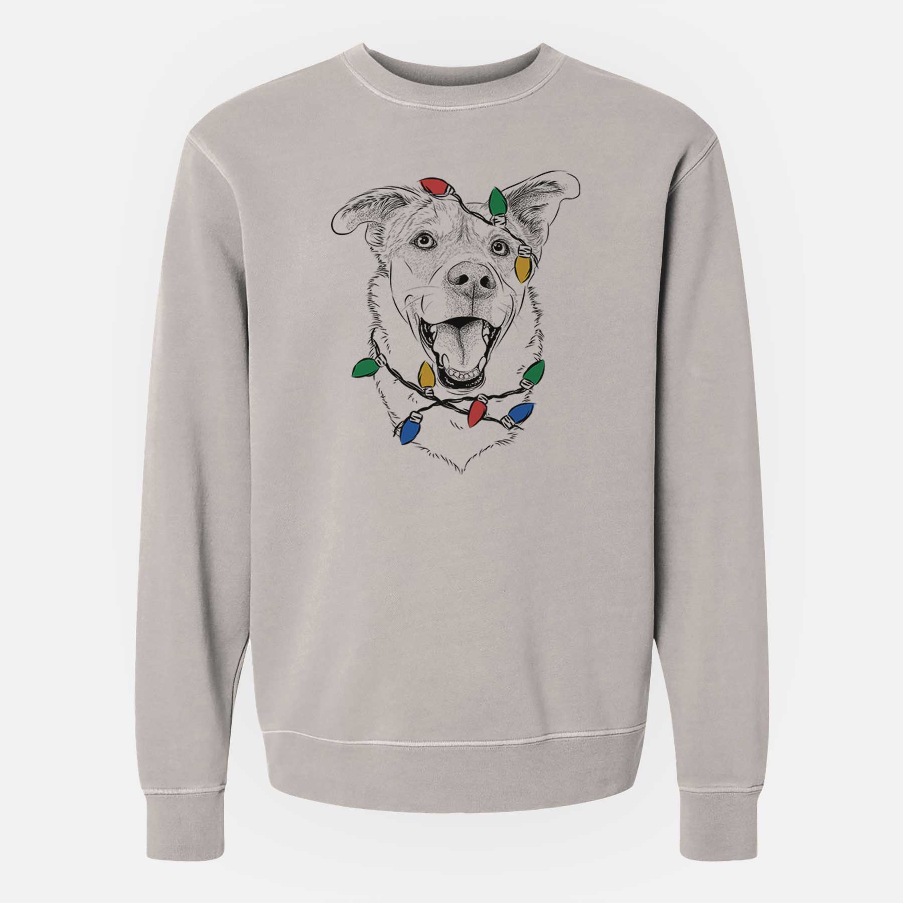 Christmas Lights Fira the Saint Bernard Husky Mix - Unisex Pigment Dyed Crew Sweatshirt