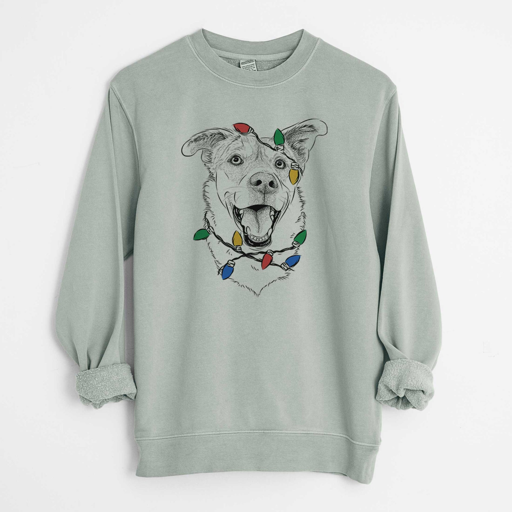 Christmas Lights Fira the Saint Bernard Husky Mix - Unisex Pigment Dyed Crew Sweatshirt