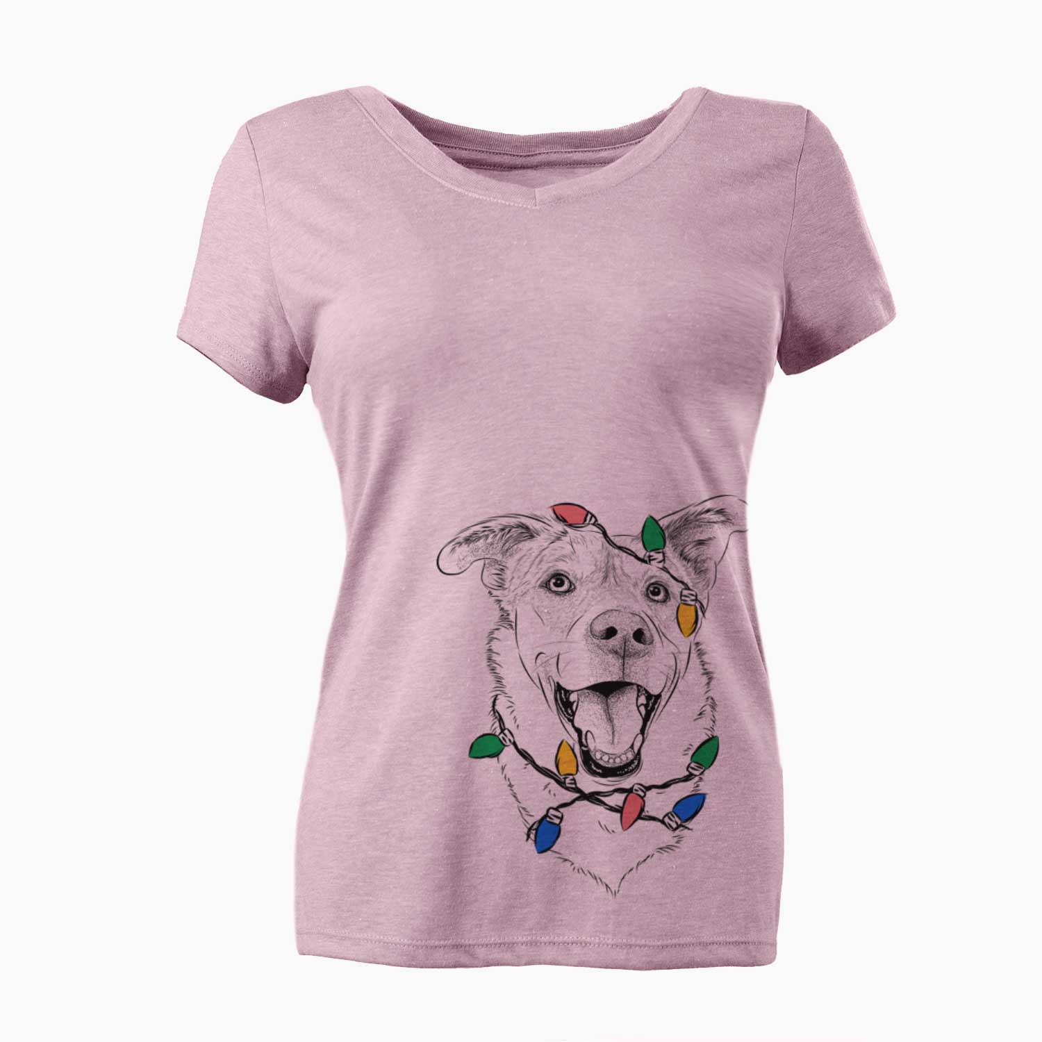 Christmas Lights Fira the Saint Bernard Husky Mix - Women's V-neck Shirt