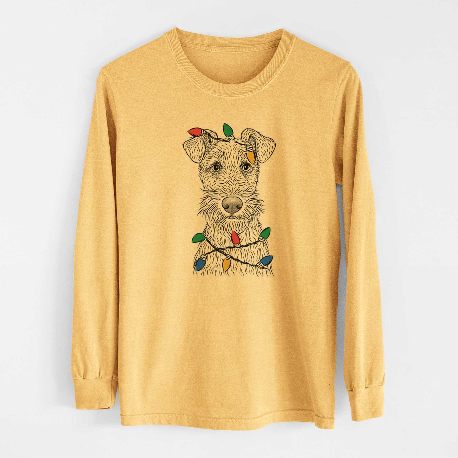 Christmas Lights Fitz the Wire Fox Terrier - Heavyweight 100% Cotton Long Sleeve