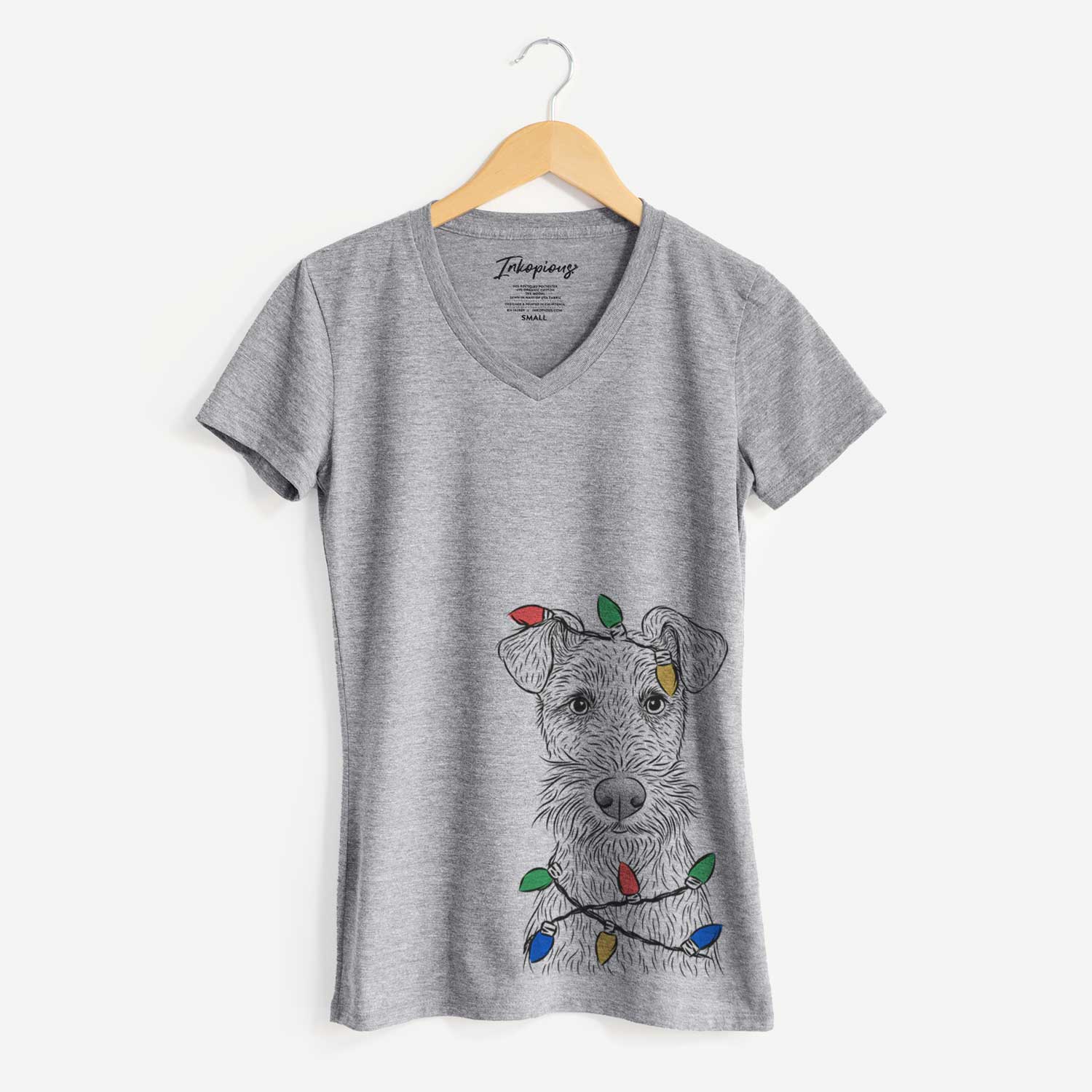 Christmas Lights Fitz the Wire Fox Terrier - Women's V-neck Shirt