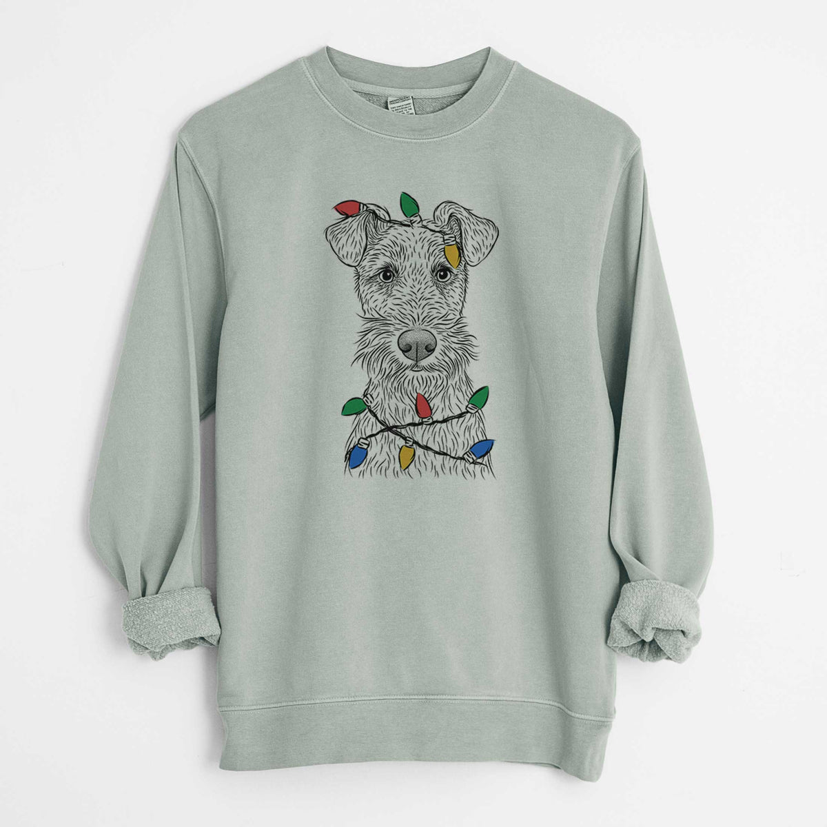 Christmas Lights Fitz the Wire Fox Terrier - Unisex Pigment Dyed Crew Sweatshirt