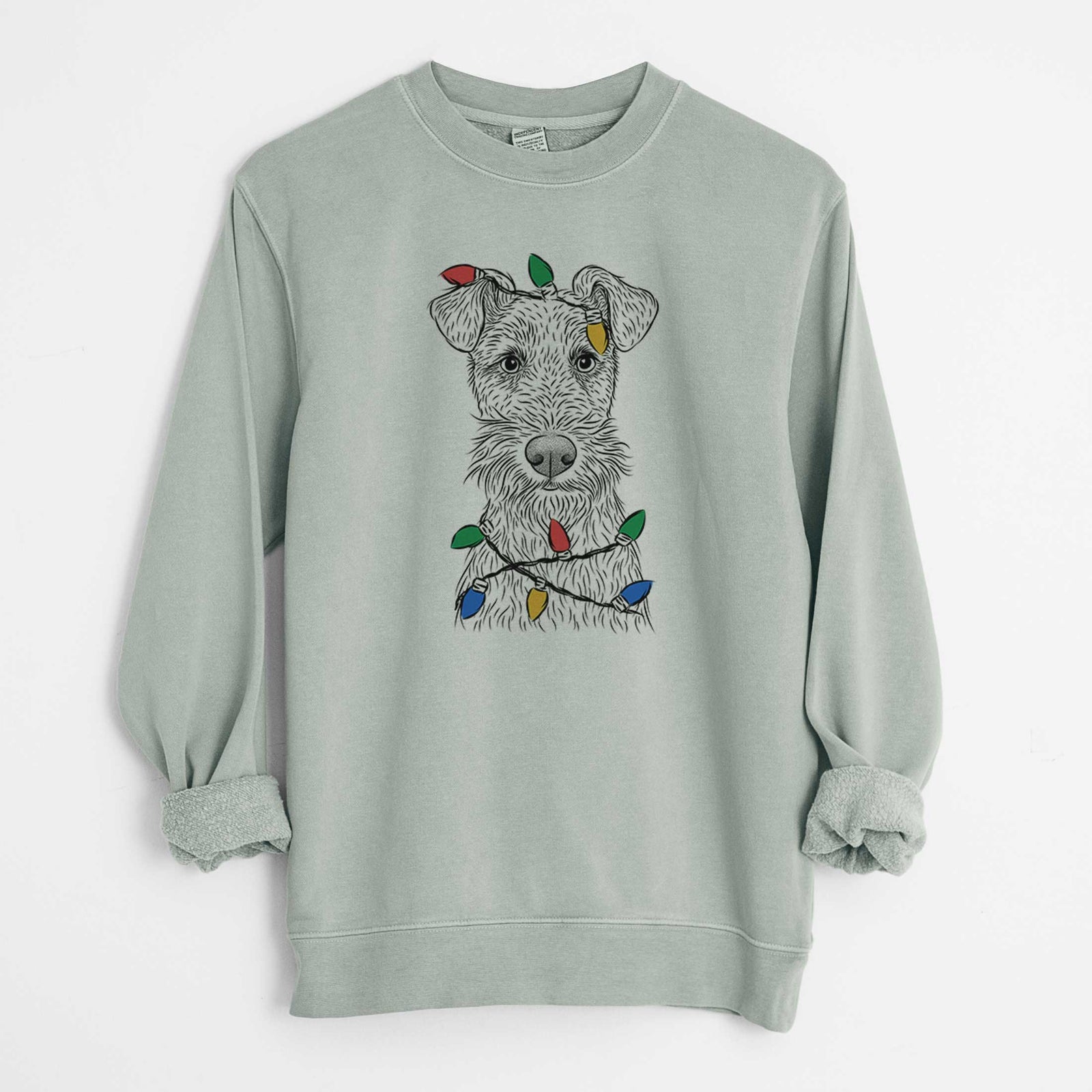 Christmas Lights Fitz the Wire Fox Terrier - Unisex Pigment Dyed Crew Sweatshirt
