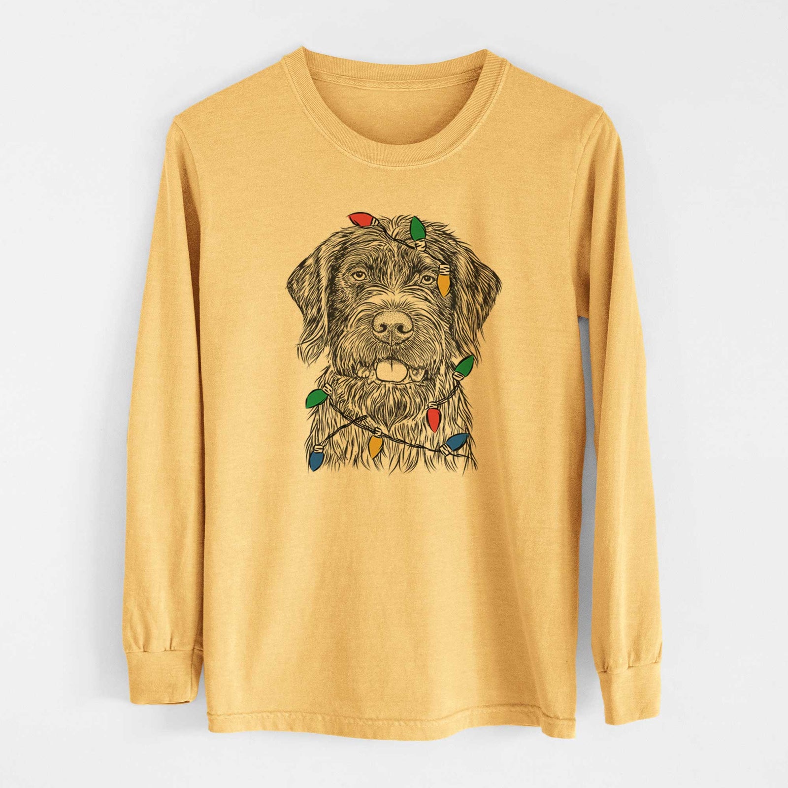 Christmas Lights Fletcher the Wirehaired Pointing Griffon - Heavyweight 100% Cotton Long Sleeve