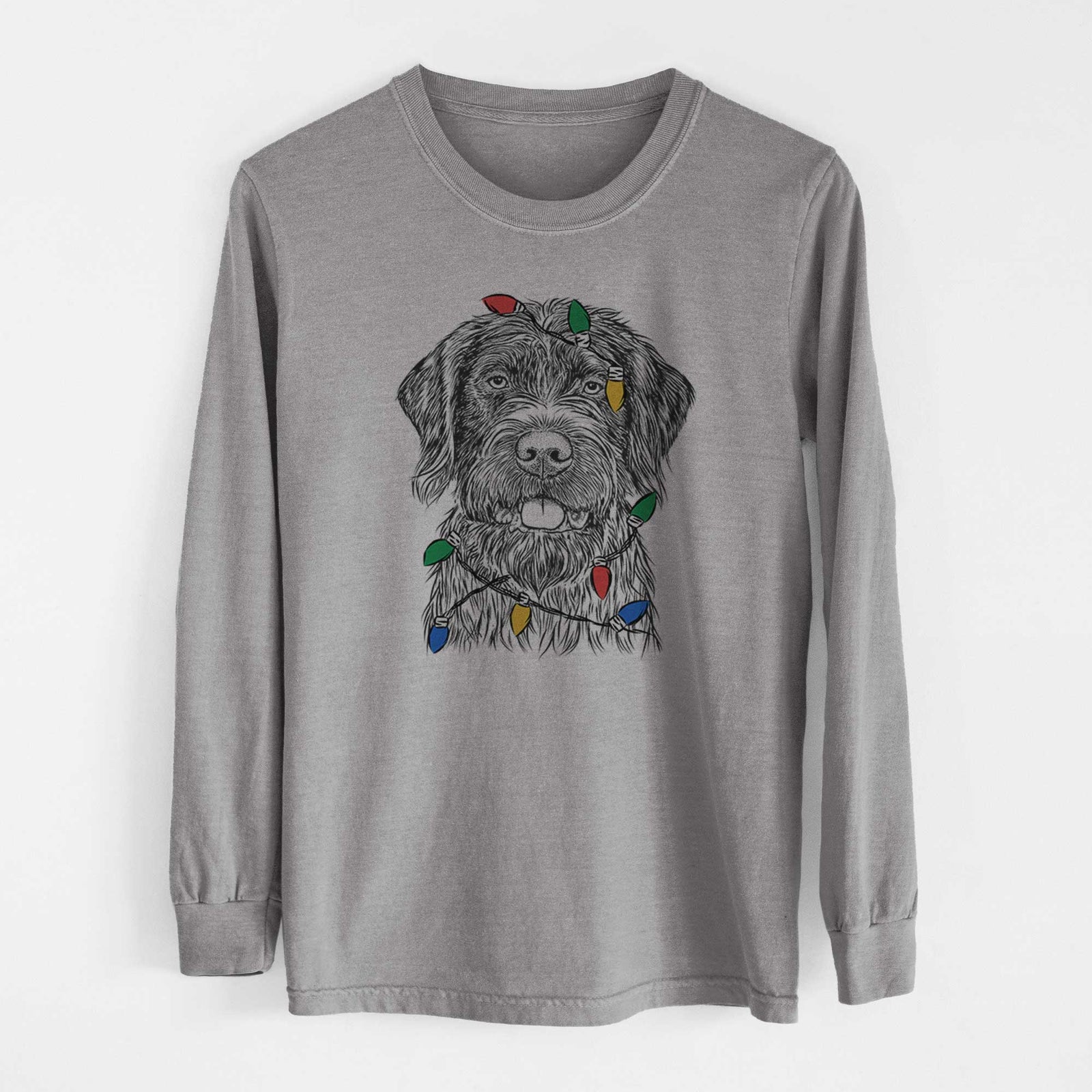 Christmas Lights Fletcher the Wirehaired Pointing Griffon - Heavyweight 100% Cotton Long Sleeve