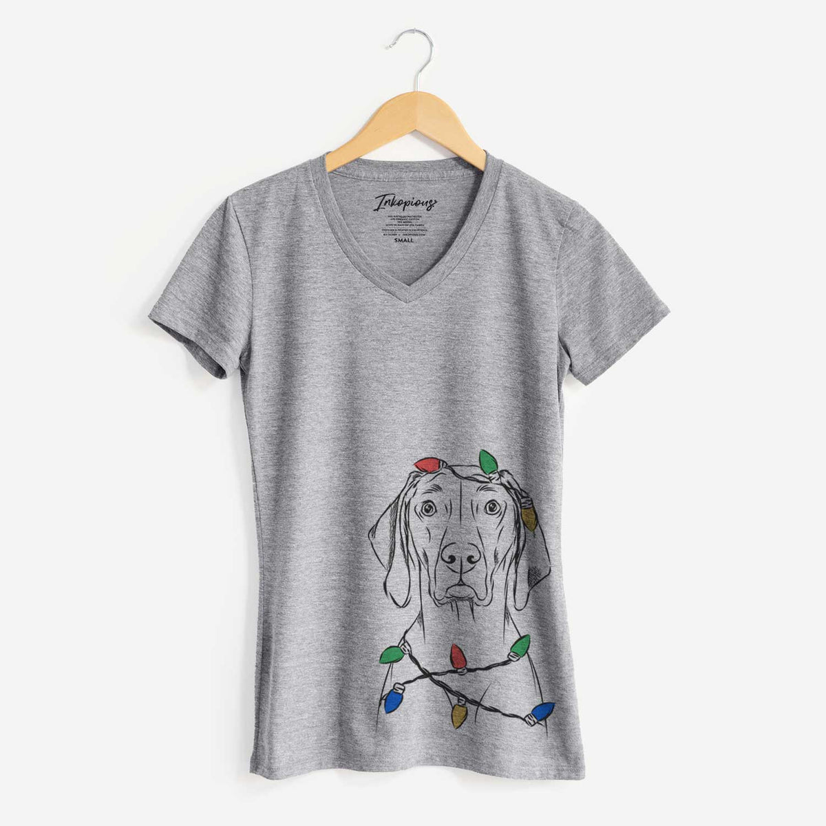 Christmas Lights Flint the Weimaraner - Women's V-neck Shirt