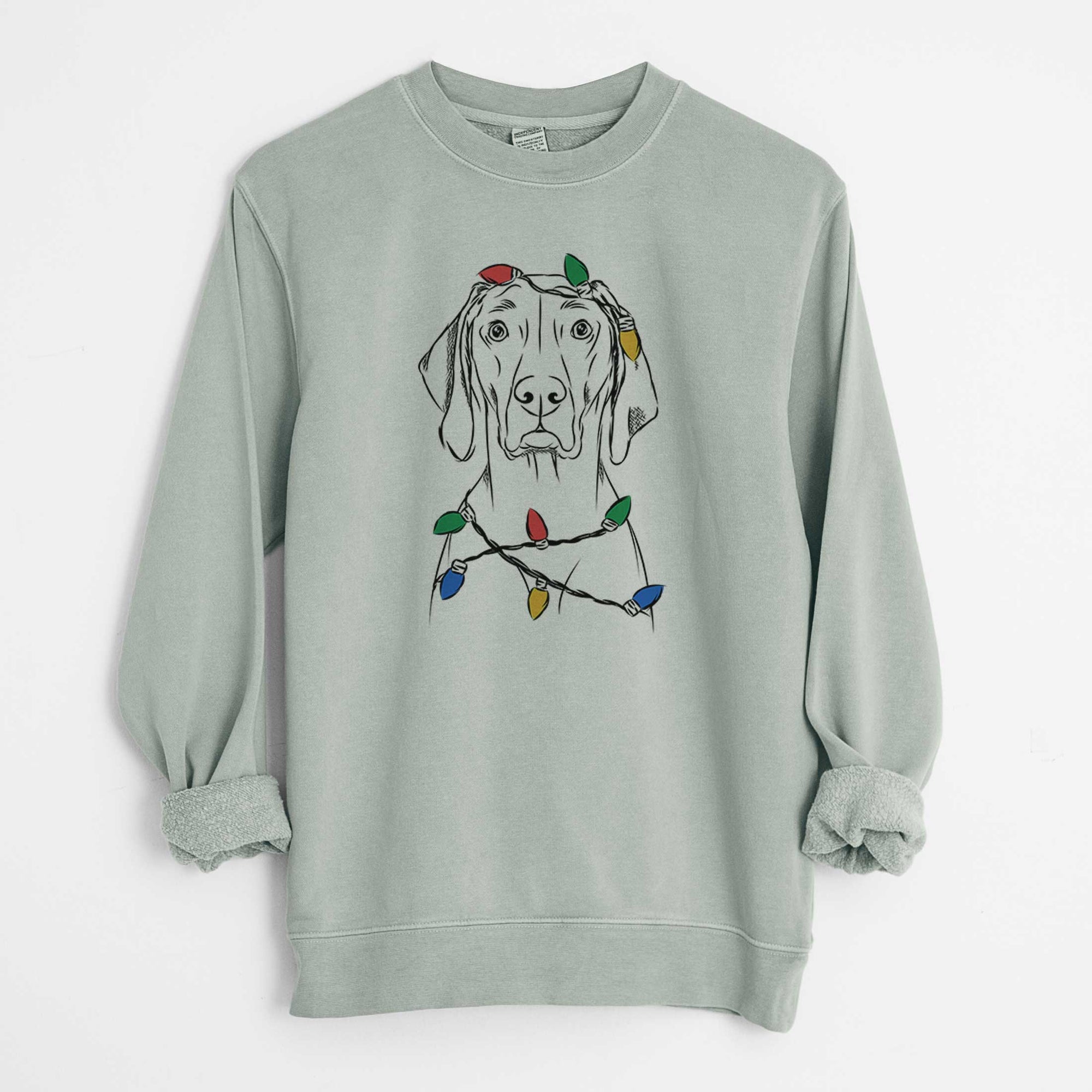 Christmas Lights Flint the Weimaraner - Unisex Pigment Dyed Crew Sweatshirt