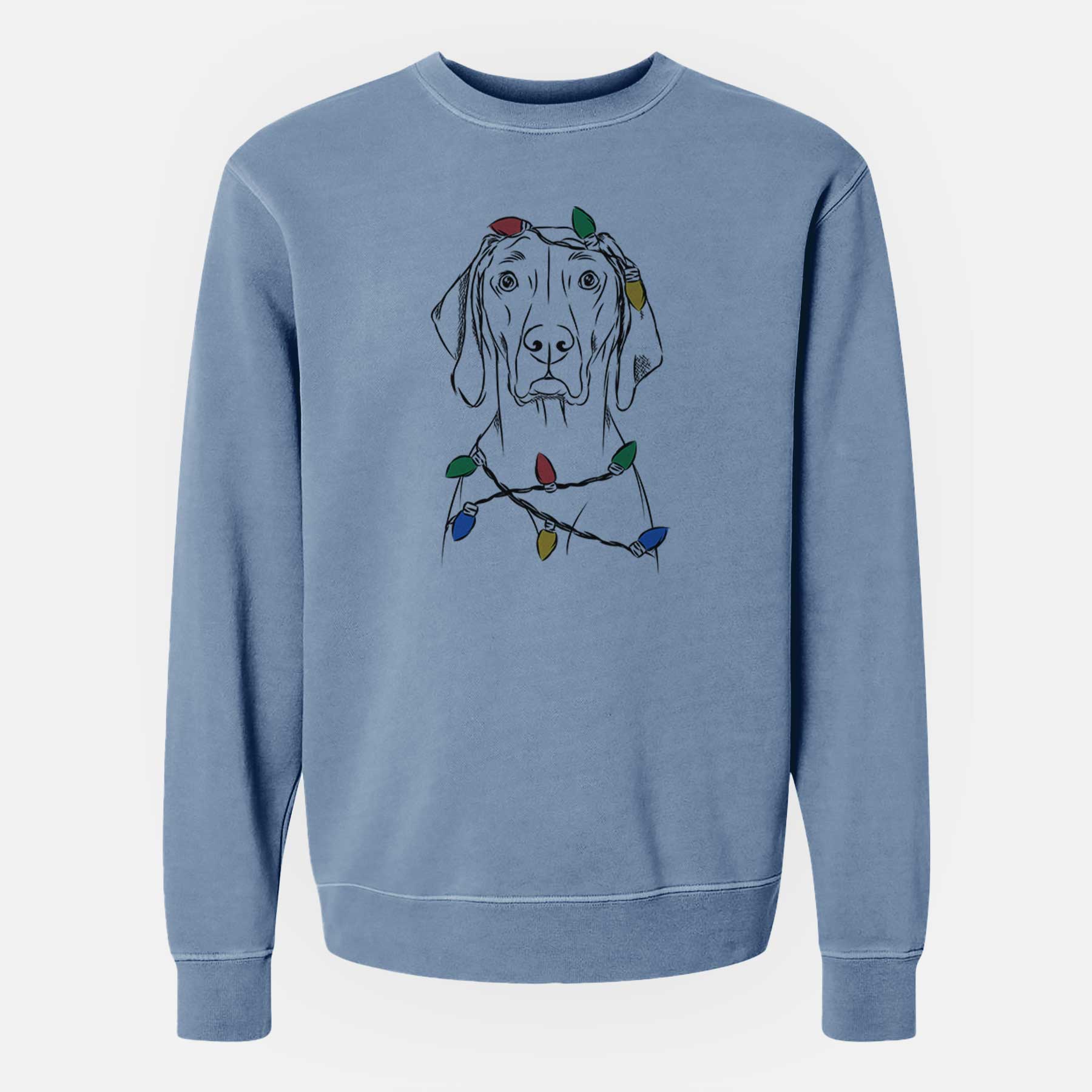 Christmas Lights Flint the Weimaraner - Unisex Pigment Dyed Crew Sweatshirt