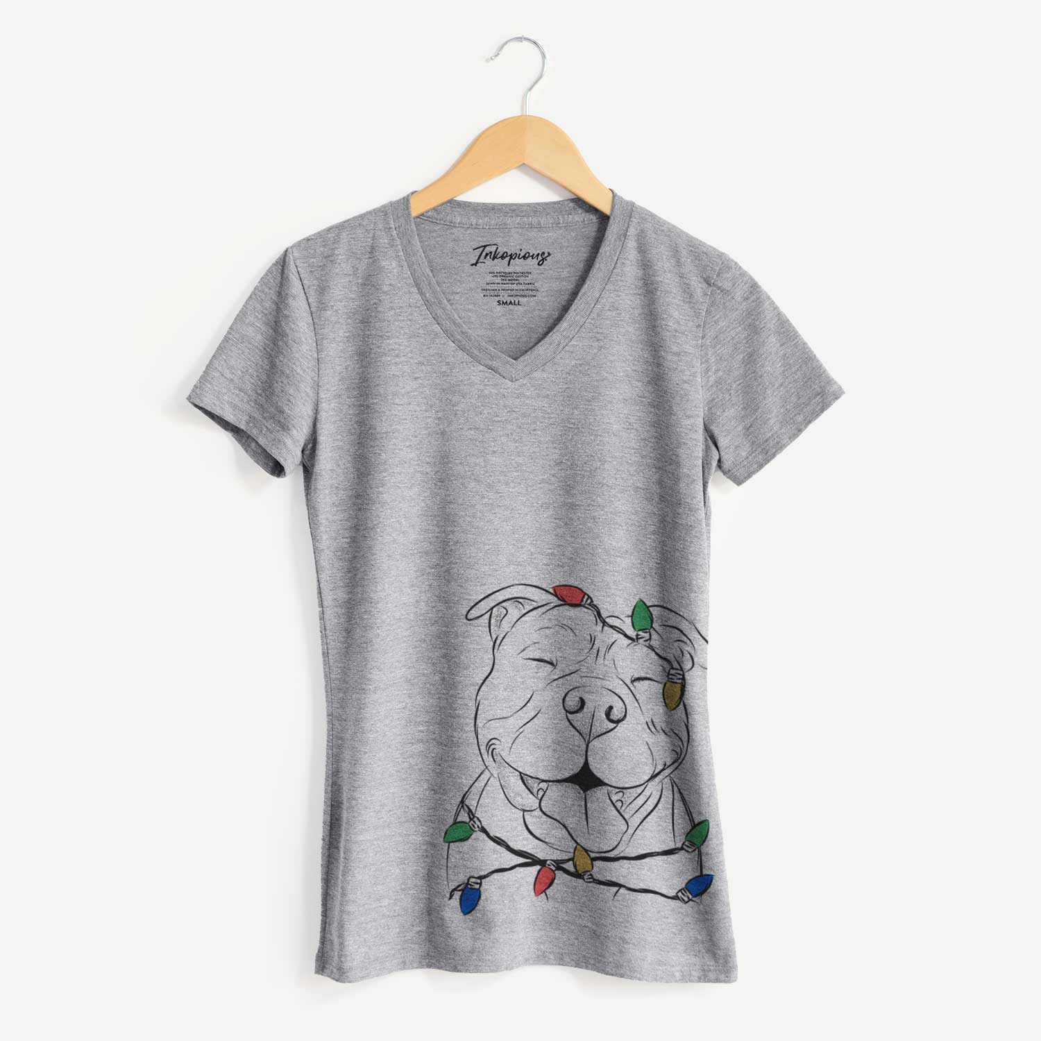 Christmas Lights Floki the American Bully - Women's V-neck Shirt