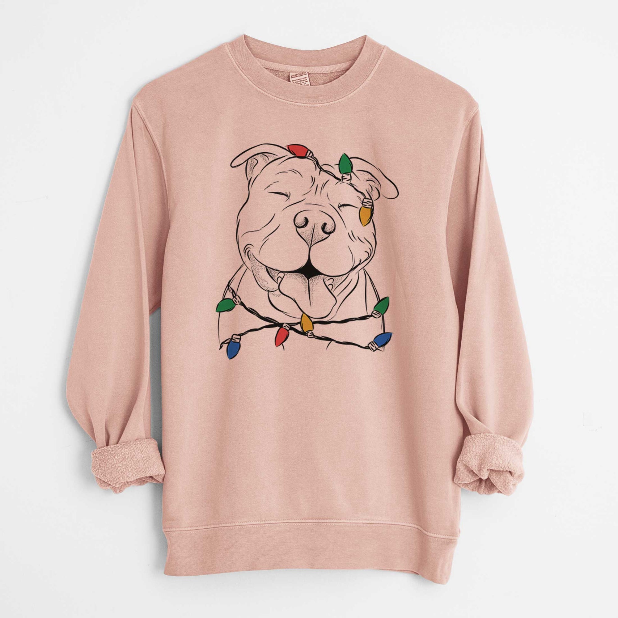 Christmas Lights Floki the American Bully - Unisex Pigment Dyed Crew Sweatshirt