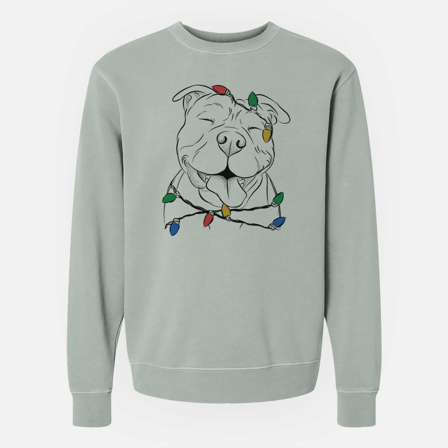 Christmas Lights Floki the American Bully - Unisex Pigment Dyed Crew Sweatshirt