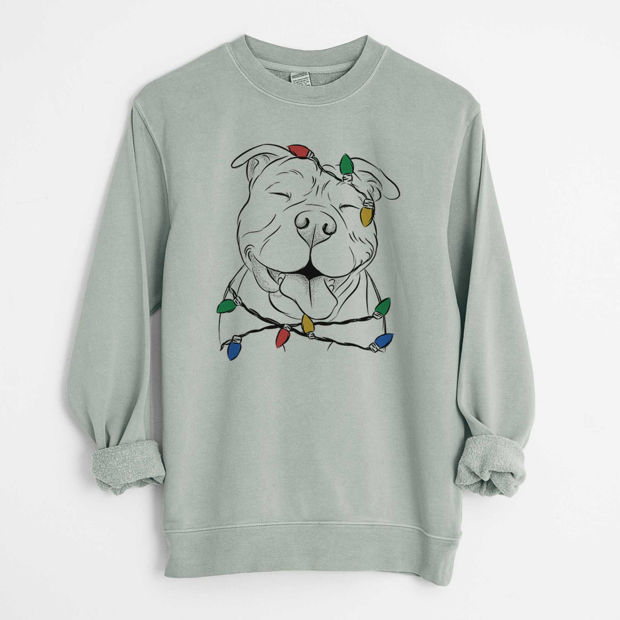 Christmas Lights Floki the American Bully - Unisex Pigment Dyed Crew Sweatshirt