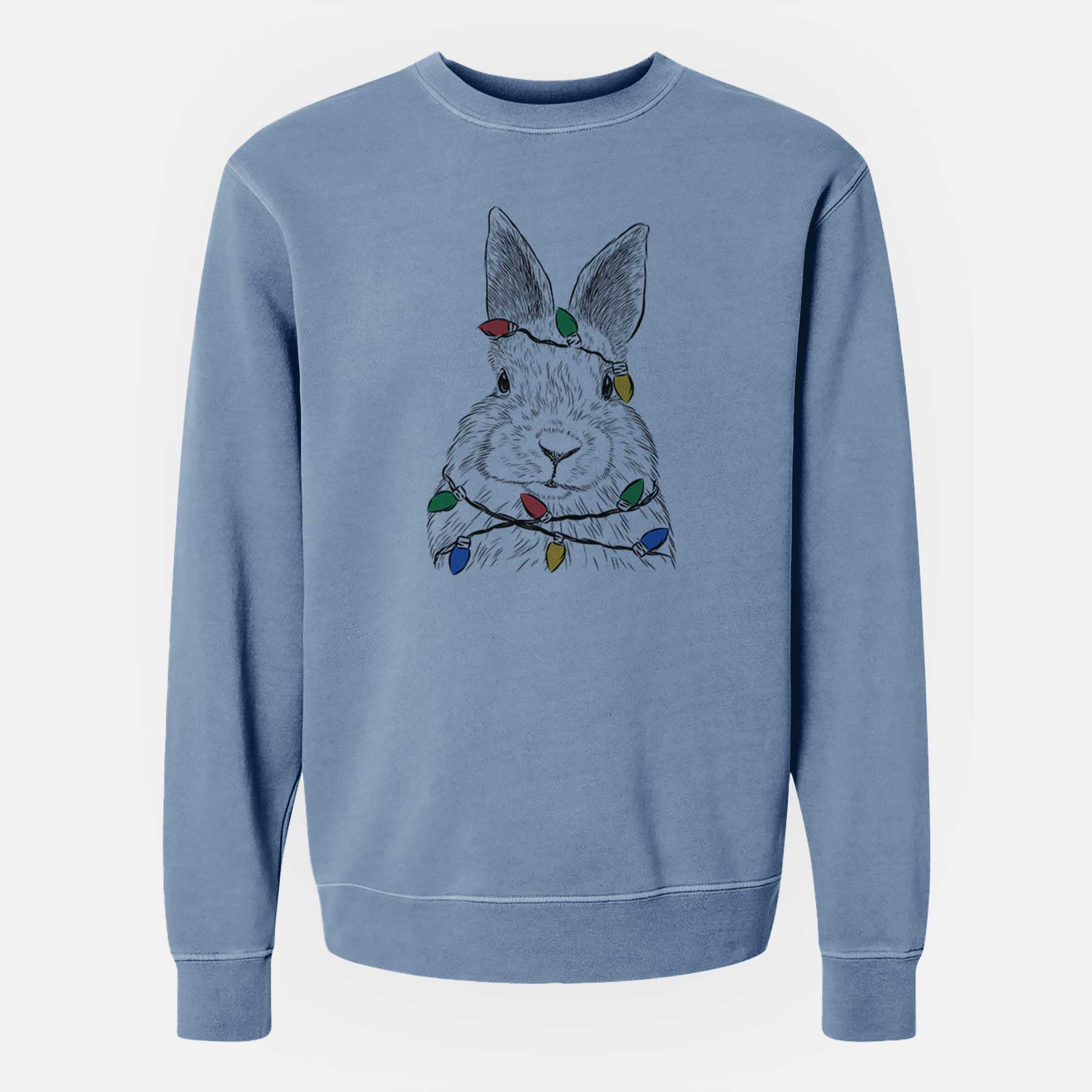 Christmas Lights Flower the Rex Rabbit - Unisex Pigment Dyed Crew Sweatshirt