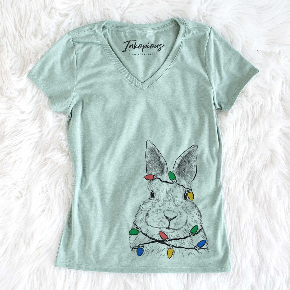 Christmas Lights Flower the Rex Rabbit - Women&#39;s V-neck Shirt