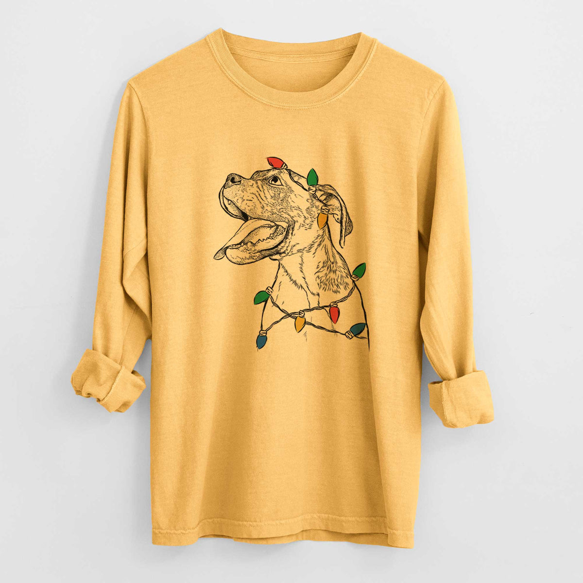 Christmas Lights Floyd the Boxer - Heavyweight 100% Cotton Long Sleeve