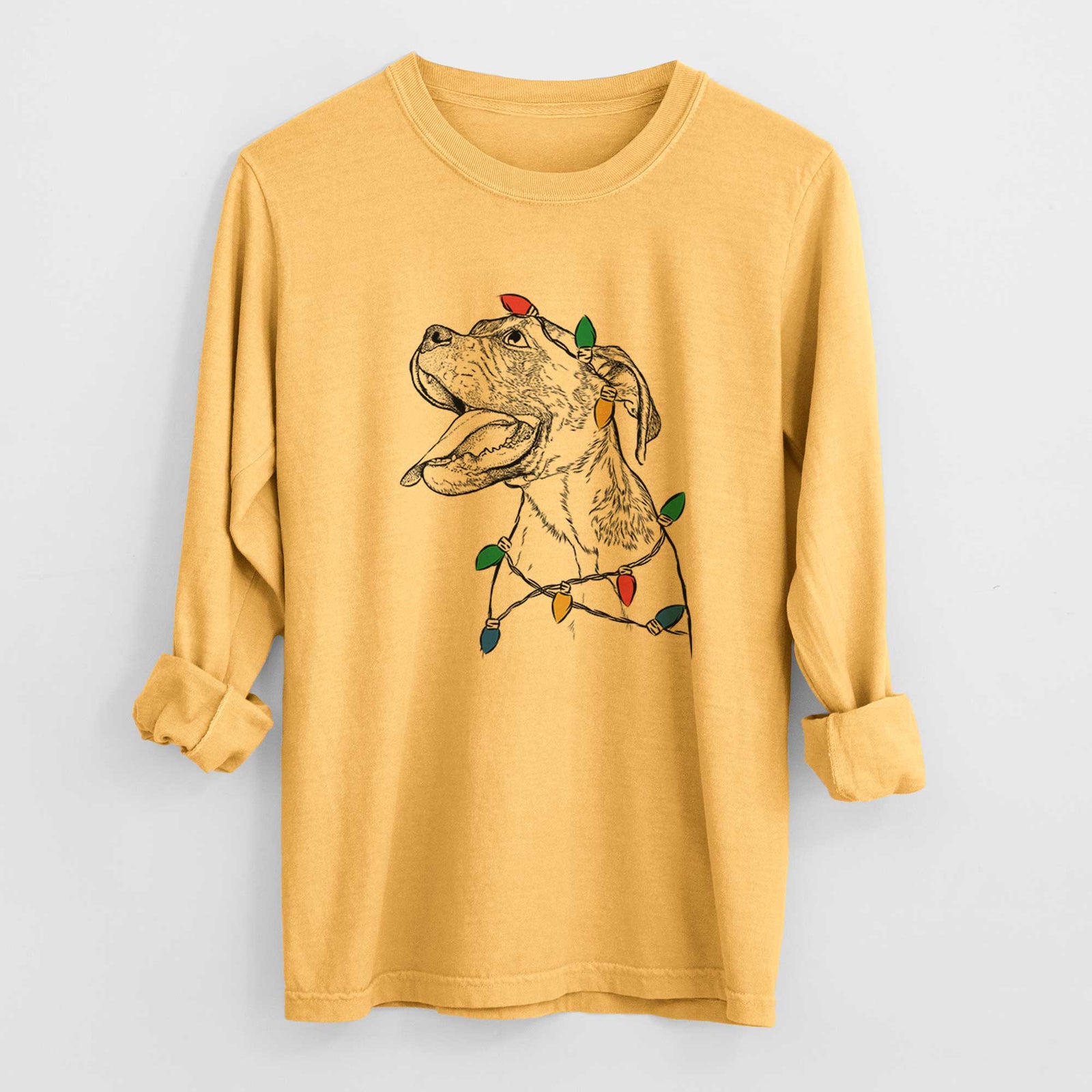 Christmas Lights Floyd the Boxer - Heavyweight 100% Cotton Long Sleeve