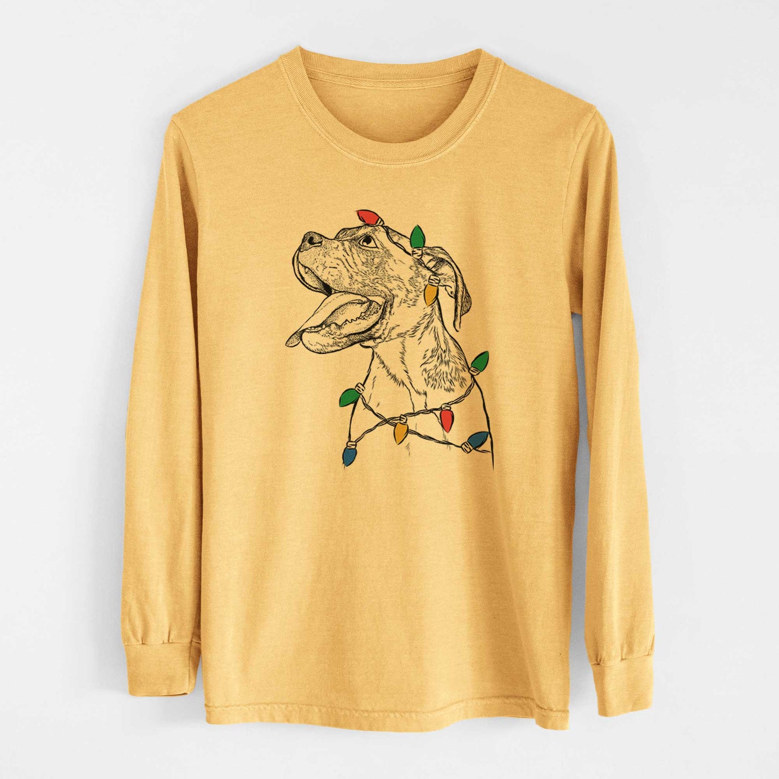 Christmas Lights Floyd the Boxer - Heavyweight 100% Cotton Long Sleeve