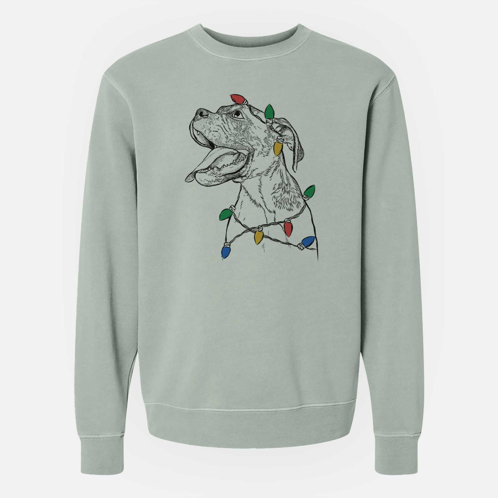 Christmas Lights Floyd the Boxer - Unisex Pigment Dyed Crew Sweatshirt