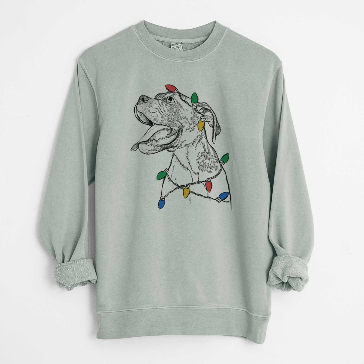 Christmas Lights Floyd the Boxer - Unisex Pigment Dyed Crew Sweatshirt