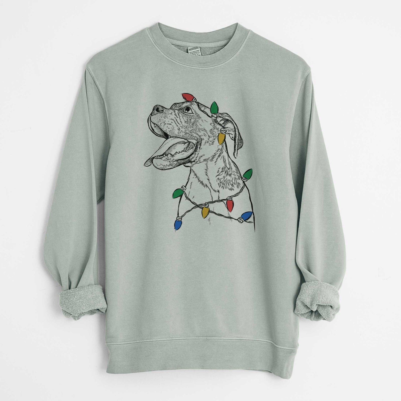 Christmas Lights Floyd the Boxer - Unisex Pigment Dyed Crew Sweatshirt