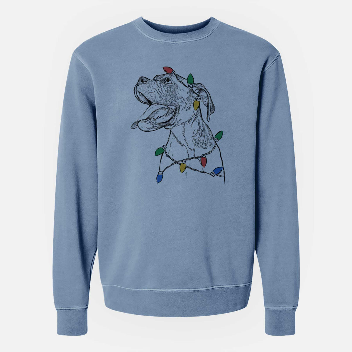 Christmas Lights Floyd the Boxer - Unisex Pigment Dyed Crew Sweatshirt