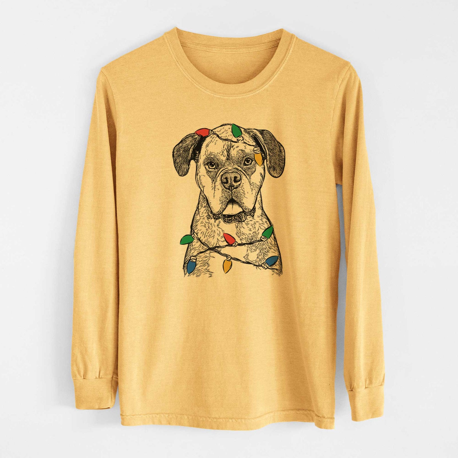 Christmas Lights Floydie Bear the Boxer - Heavyweight 100% Cotton Long Sleeve