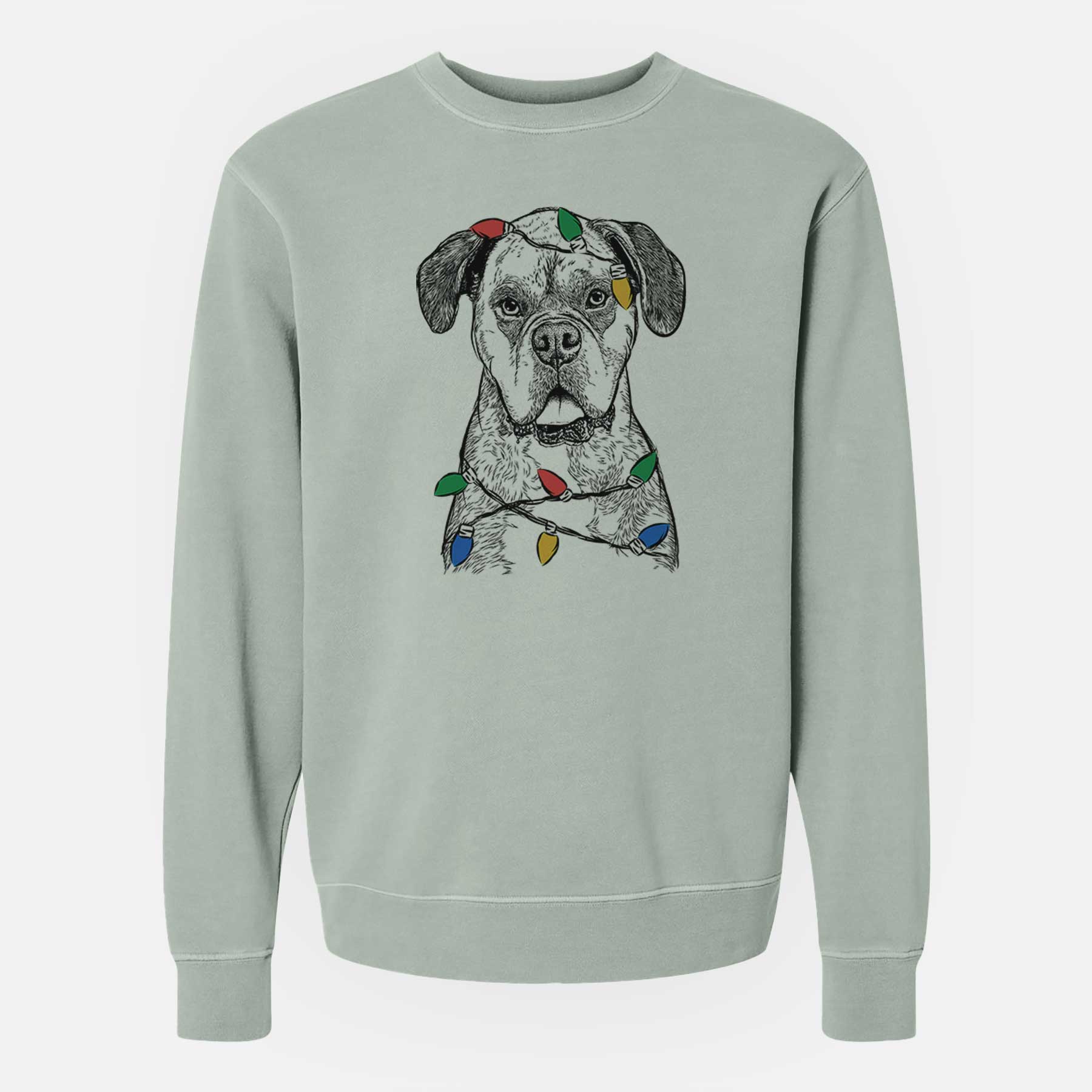 Christmas Lights Floydie Bear the Boxer - Unisex Pigment Dyed Crew Sweatshirt