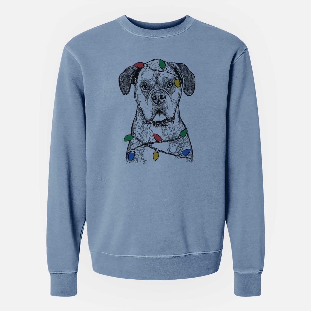 Christmas Lights Floydie Bear the Boxer - Unisex Pigment Dyed Crew Sweatshirt