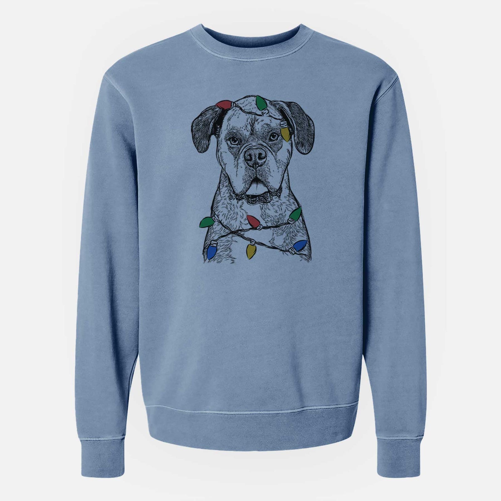 Christmas Lights Floydie Bear the Boxer - Unisex Pigment Dyed Crew Sweatshirt