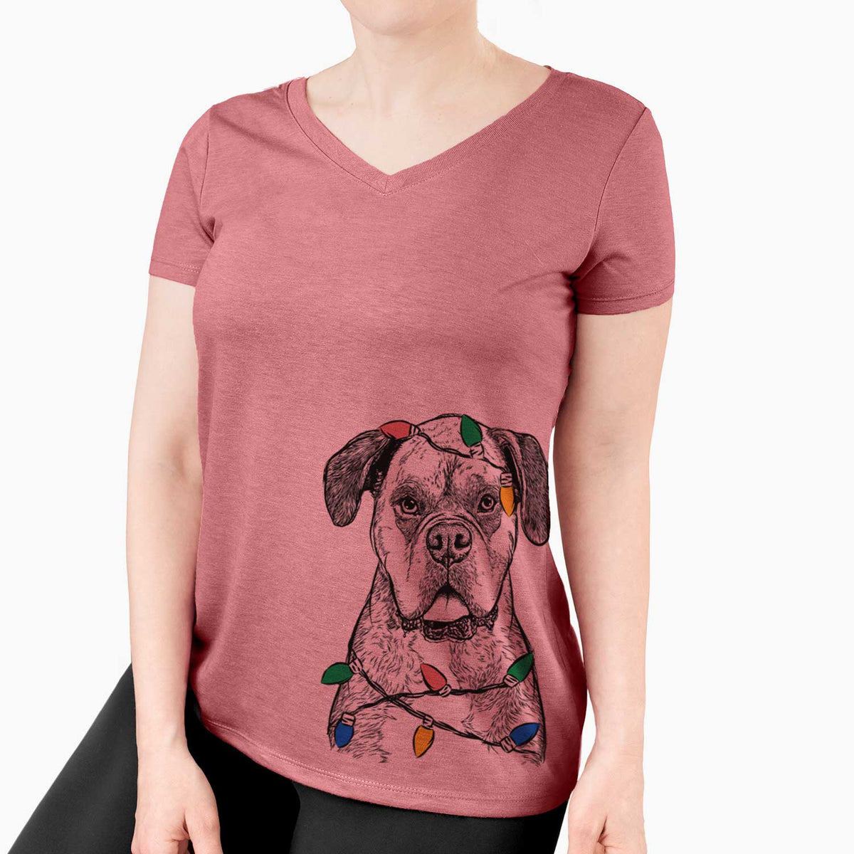 Christmas Lights Floydie Bear the Boxer - Women's V-neck Shirt