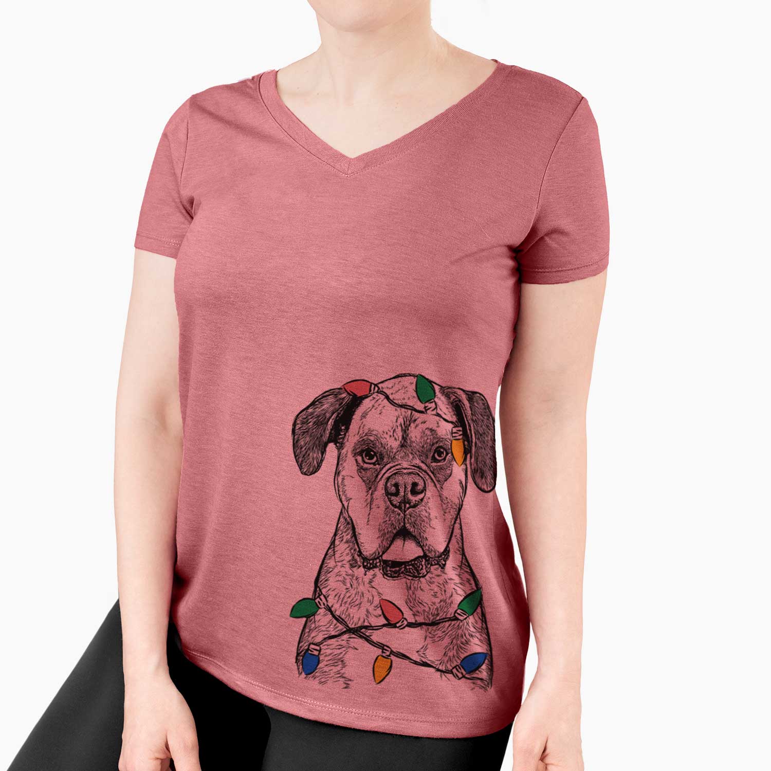 Christmas Lights Floydie Bear the Boxer - Women's V-neck Shirt