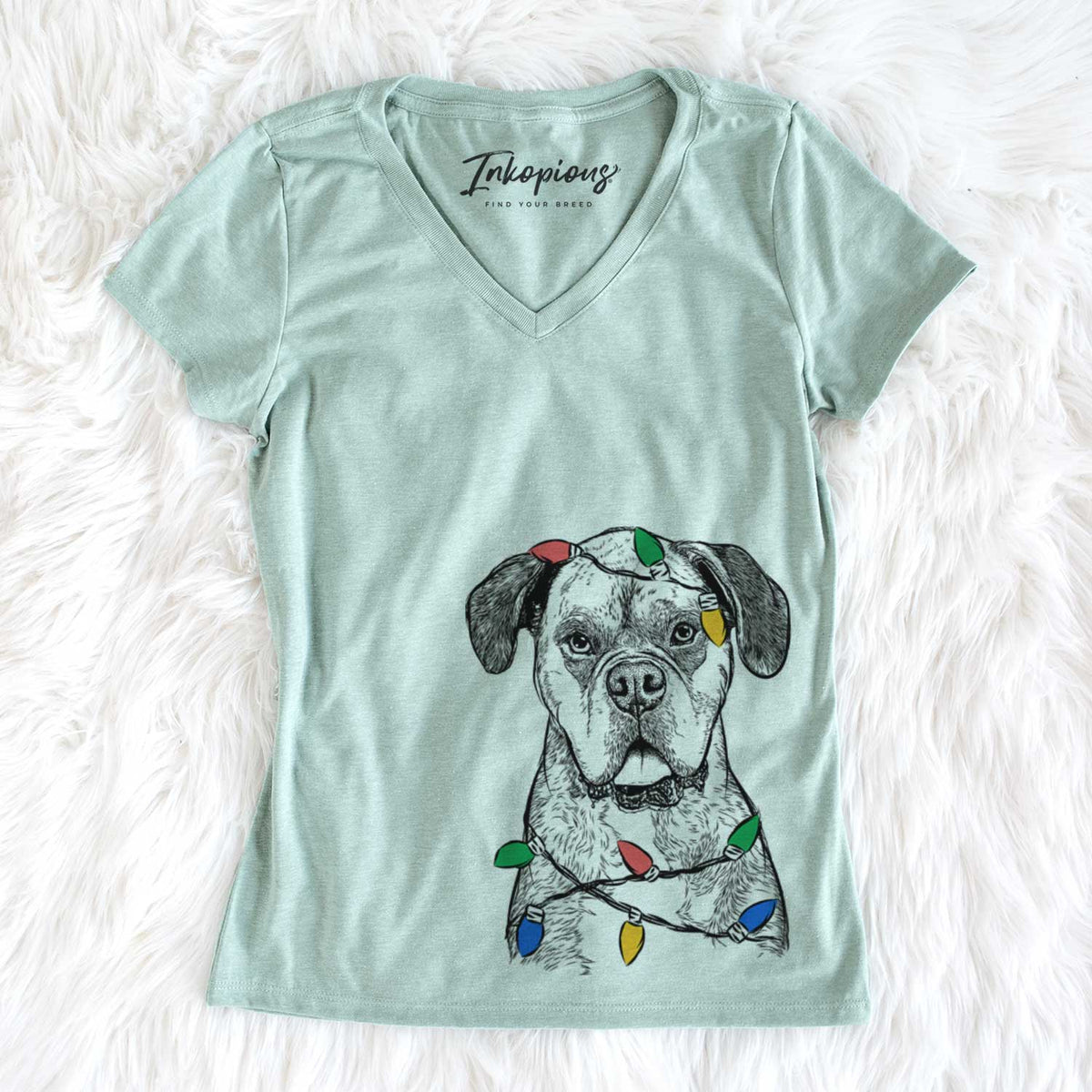 Christmas Lights Floydie Bear the Boxer - Women&#39;s V-neck Shirt