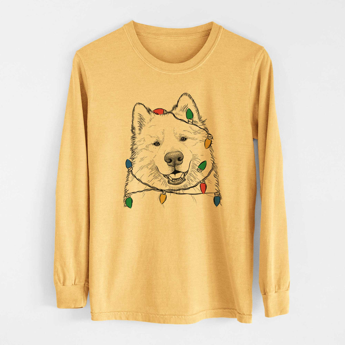 Christmas Lights Foster the Samoyed - Heavyweight 100% Cotton Long Sleeve