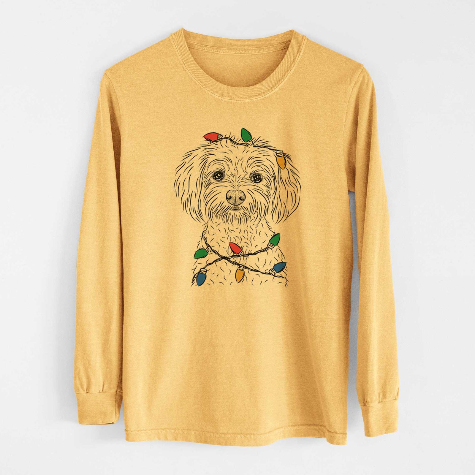 Christmas Lights Francesca the Maltipoo - Heavyweight 100% Cotton Long Sleeve