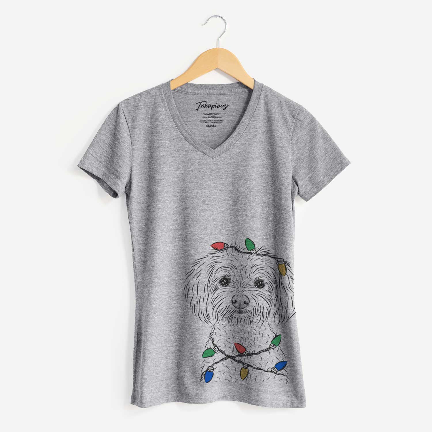 Christmas Lights Francesca the Maltipoo - Women's V-neck Shirt