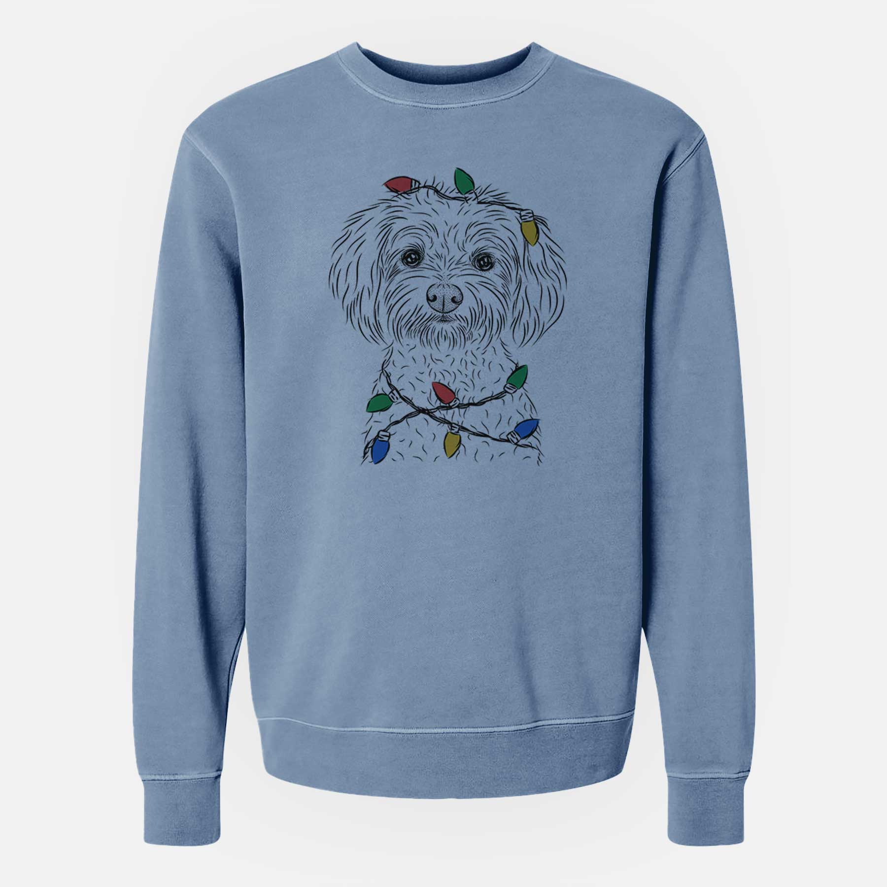 Christmas Lights Francesca the Maltipoo - Unisex Pigment Dyed Crew Sweatshirt