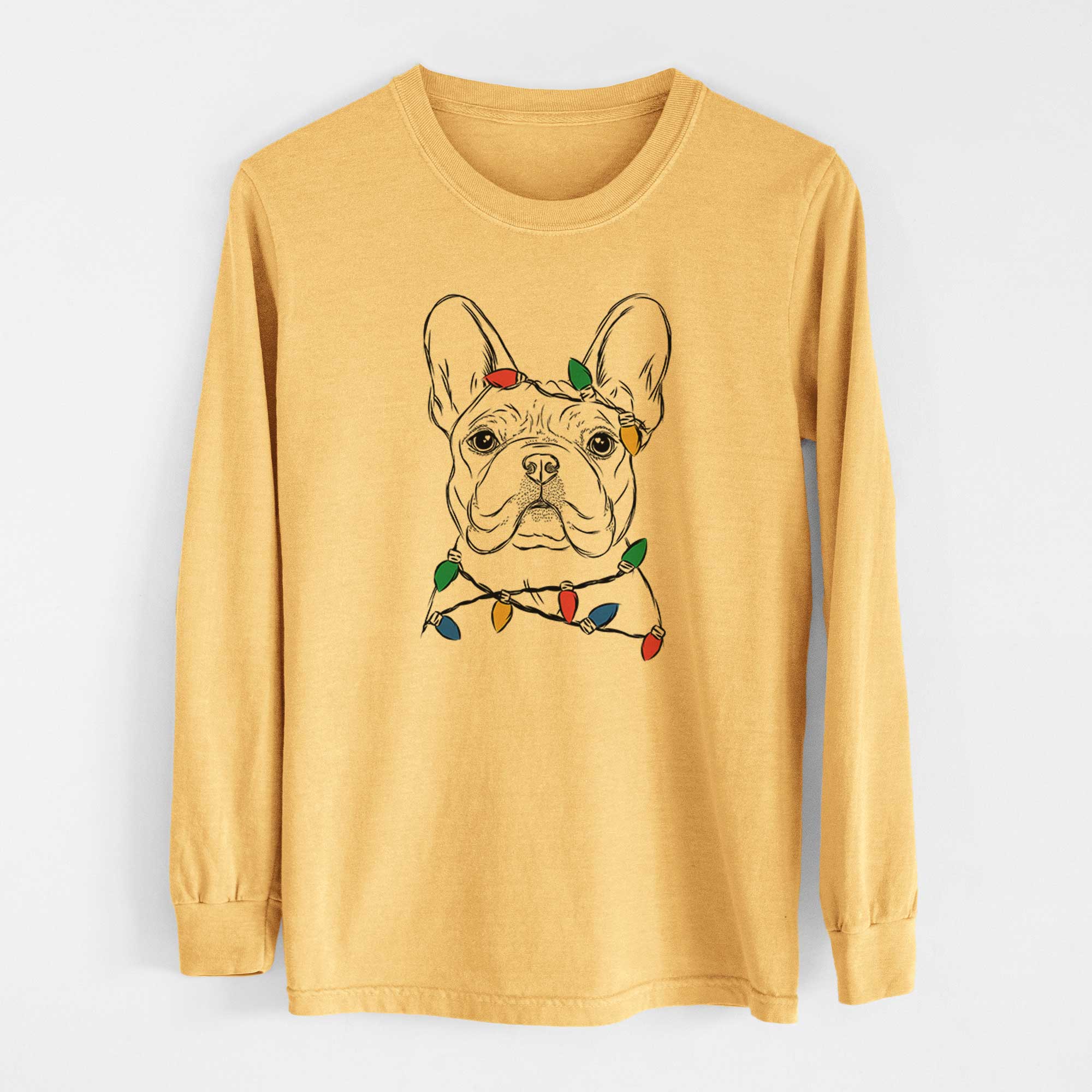 Christmas Lights Franco the French Bulldog - Heavyweight 100% Cotton Long Sleeve