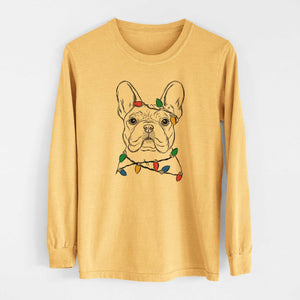Christmas Lights Franco the French Bulldog - Heavyweight 100% Cotton Long Sleeve