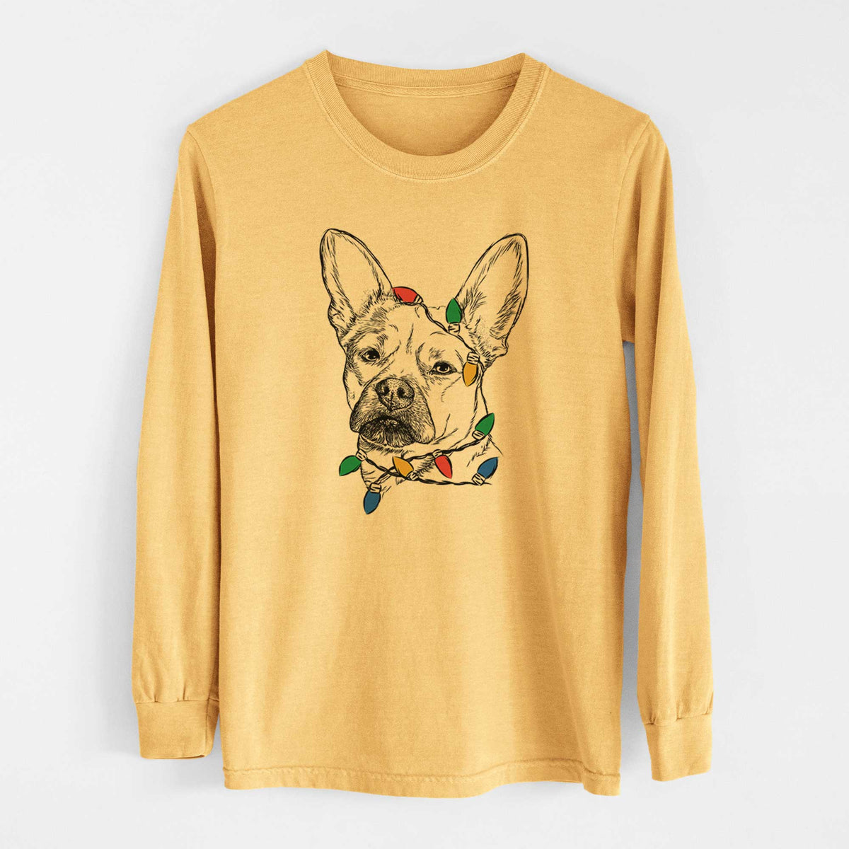 Christmas Lights Frankie the Mixed Breed - Heavyweight 100% Cotton Long Sleeve