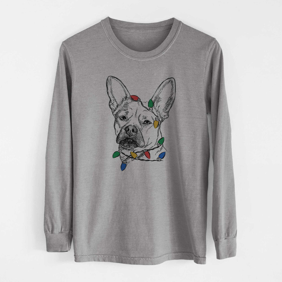 Christmas Lights Frankie the Mixed Breed - Heavyweight 100% Cotton Long Sleeve