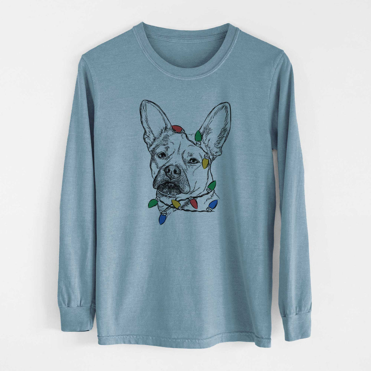 Christmas Lights Frankie the Mixed Breed - Heavyweight 100% Cotton Long Sleeve