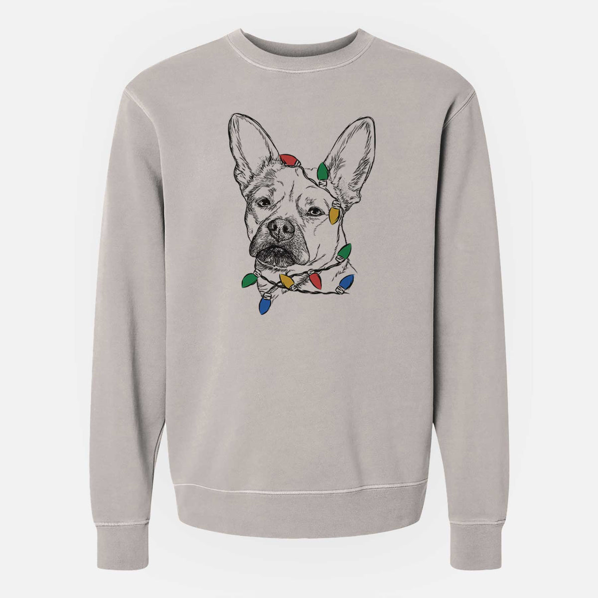 Christmas Lights Frankie the Mixed Breed - Unisex Pigment Dyed Crew Sweatshirt