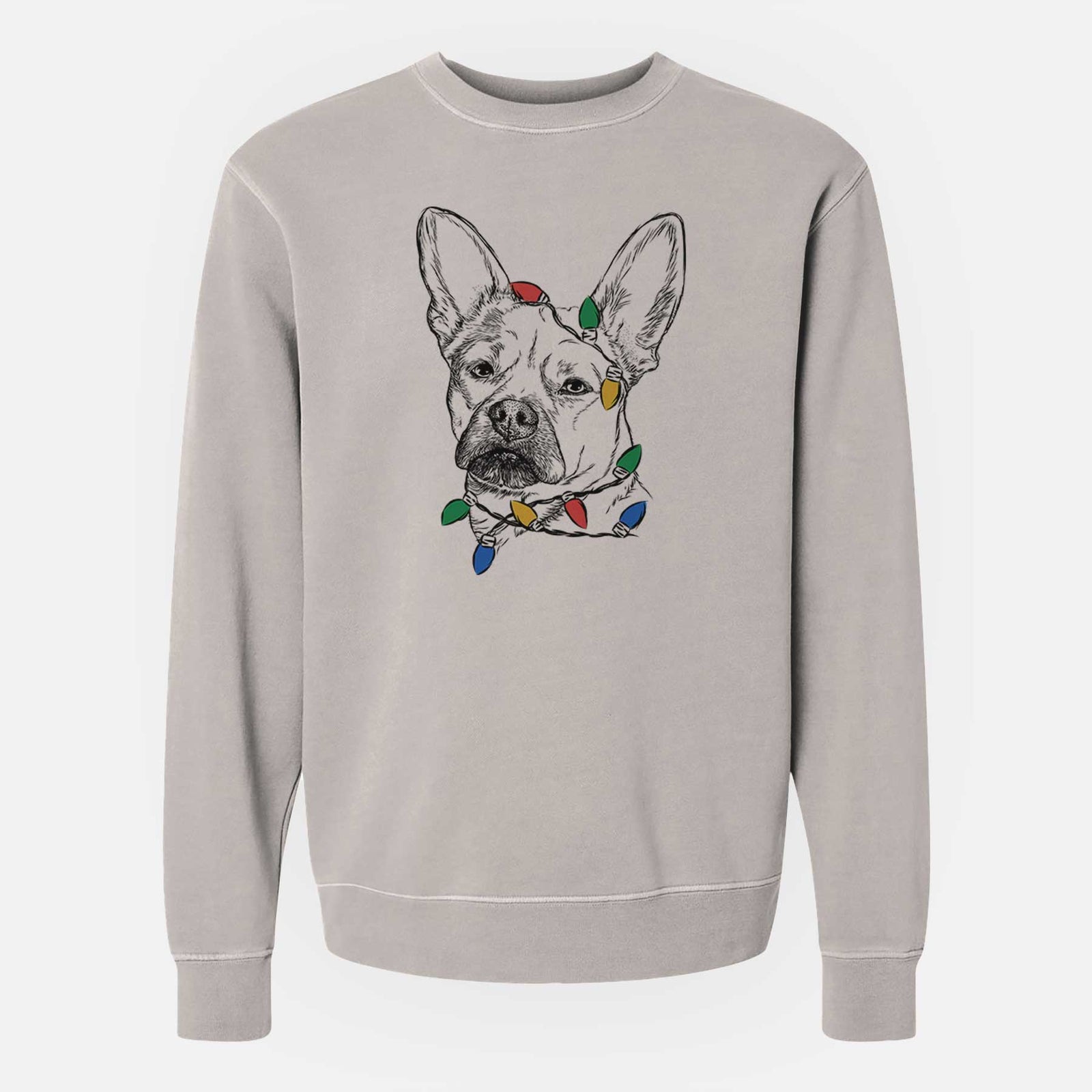 Christmas Lights Frankie the Mixed Breed - Unisex Pigment Dyed Crew Sweatshirt