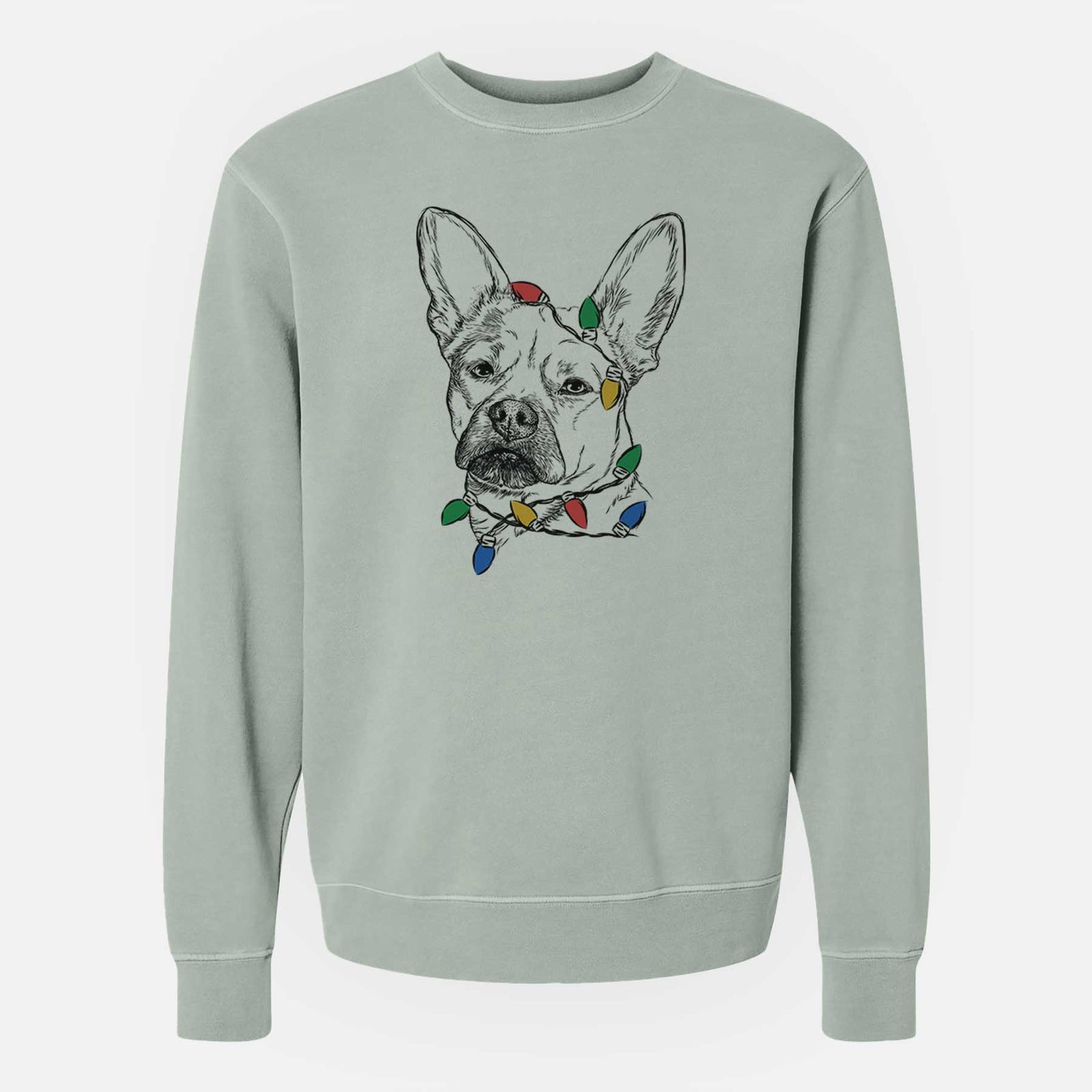 Christmas Lights Frankie the Mixed Breed - Unisex Pigment Dyed Crew Sweatshirt